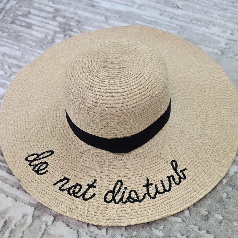 Beige Wide Brim Hat with Black Band